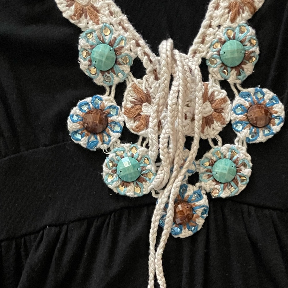 Soul Revival Black Midi Dress with Turquoise and Brown Accents - Picture 4 of 4